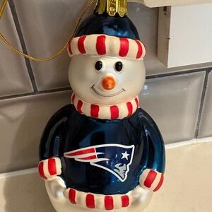 NFL Patriots Blown Glass Ornament Snowman New England Football Collectors Series